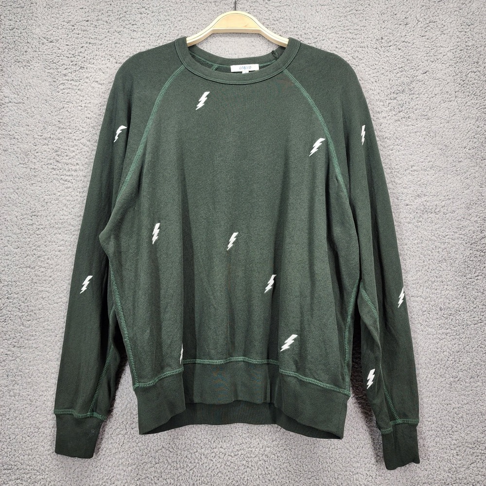 Leallo Womens Green Lightning Bolt Print Cotton Raglan Sweatshirt Size Small